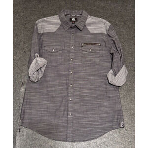 Rock and Republic Men Button Up Roll Tab Long Sleeve Shirt Black & Gray Size XL